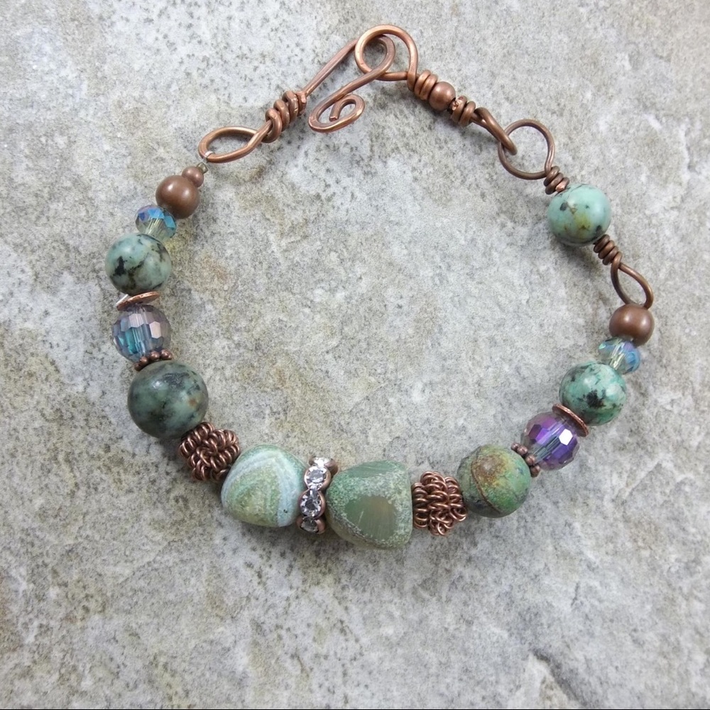 Handcrafted rough gemstone and crystal bracelet